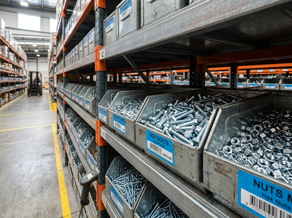 Fasteners and screws in industrial weight bins